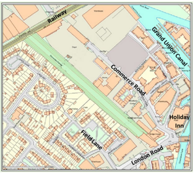 The embankment is shown on the map in green