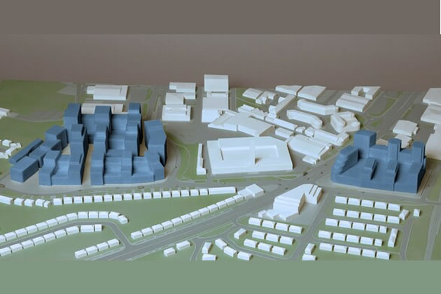 A model of the two planned developments near Gillette Corner