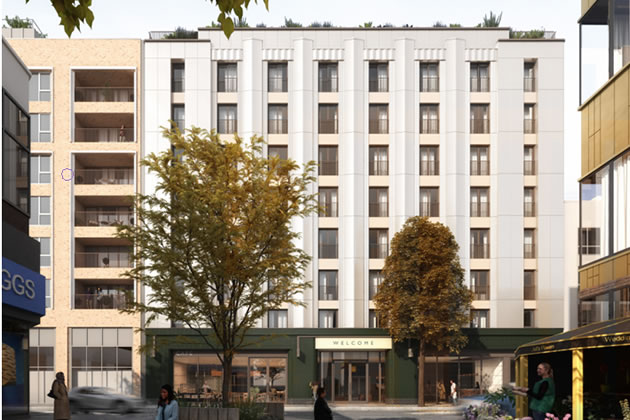 A visualisation of the facade of the approved design at 96-102 Broadway