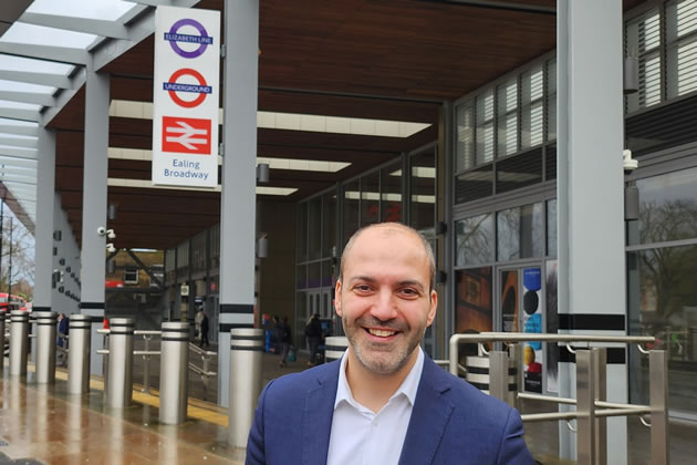 London Assembly Member Bassam Mahfouz outside Ealing Broadway Station