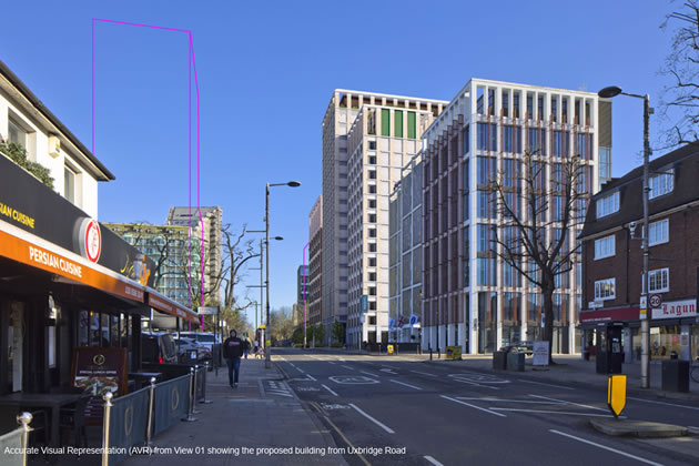 The proposed buildings view from Uxbridge Road as shown in planning documents