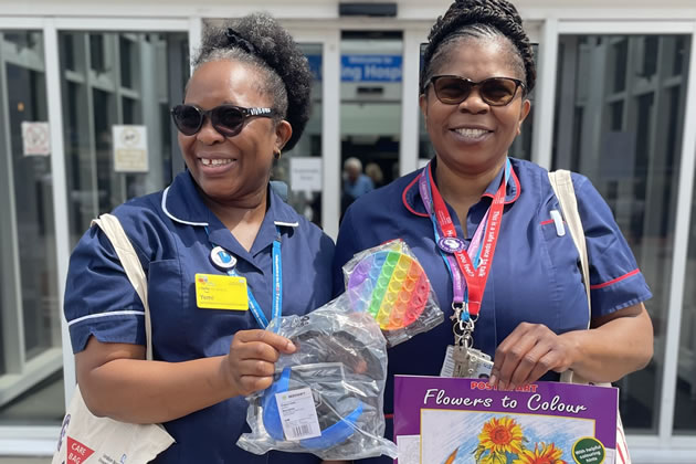 Ealing Hospital staff with the new free care bags 