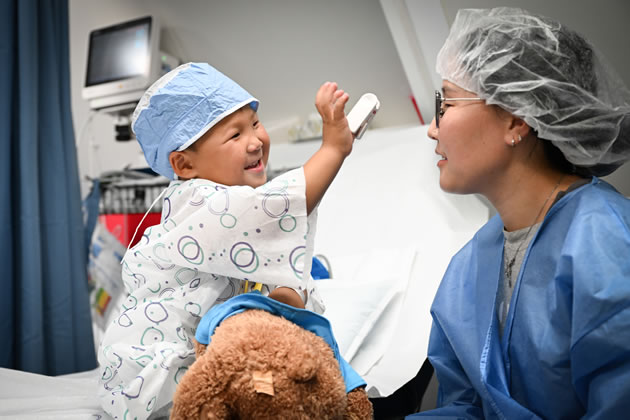 A young patient on the flying eye hospital landed in Ulan Bator in Mongolia 