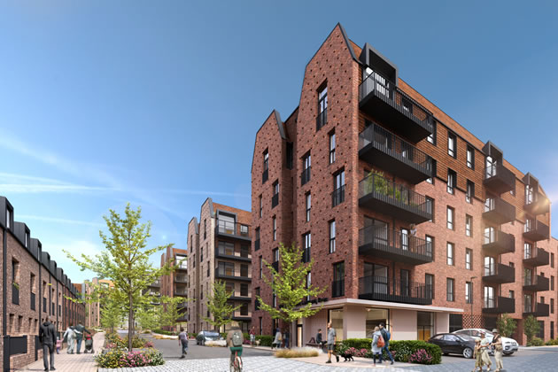 An artist's impression of the planned estate featuring terraced homes and high-rise flats Picture: Real Places Ltd.