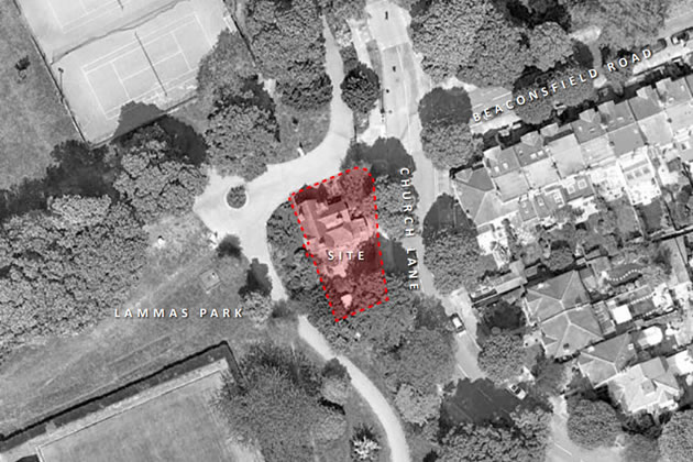 An aerial view of the park showing location of proposed block