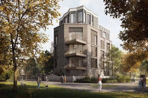 A CGI of the proposed building as seen from the Lammas Park