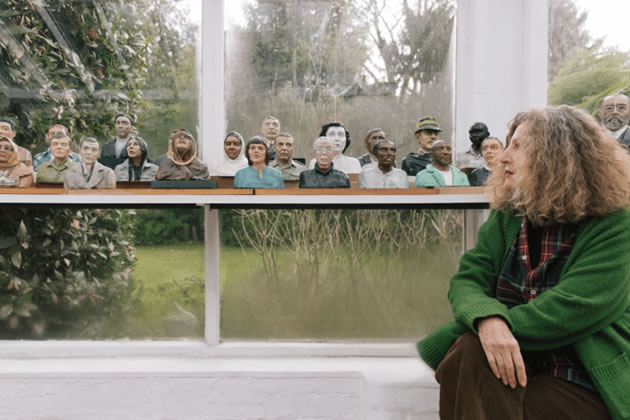 Nicole Farhi in her studio with the busts