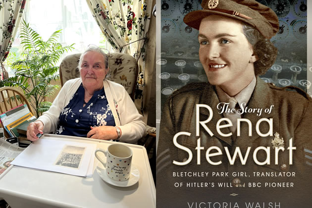 Rena Stewart at 100 (left) and the cover of the book telling her story (right) 
