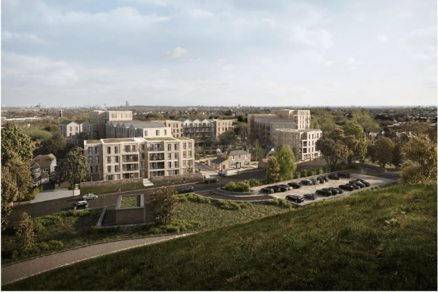 Development viewed from Northala Fields in a visualisation provided with the planning application