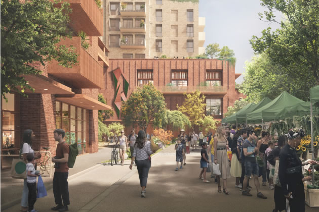 Visualisation from developer of public square where it says markets could be held