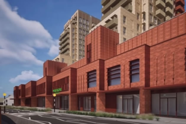 Still from the JLP video showing the front of the new Waitrose store