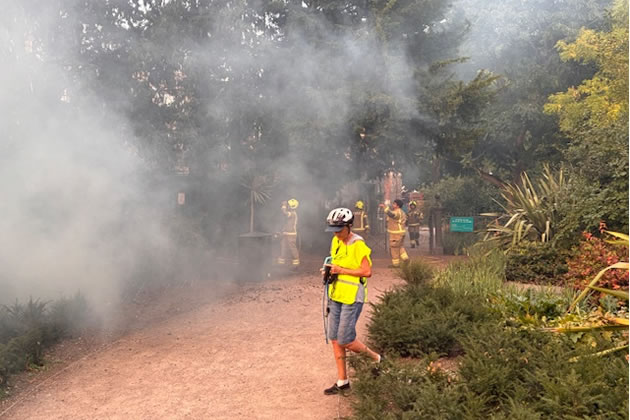 Firefighters tackle the fire in Walpole Park