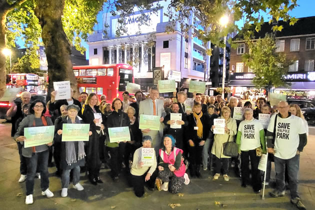 Save Walpole Park protestors ahead of the council meeting this Tuesday 
