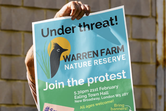 Protestors near machinery on Warren Farm