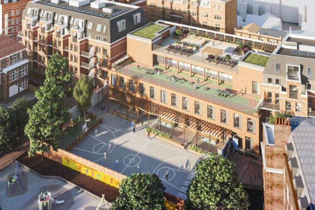 A visualisation of the plan for Avonmore Primary School from the planning application