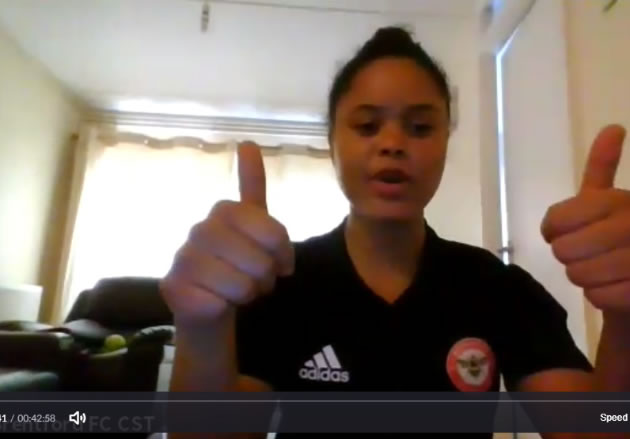 Instructor Anne takes a yoga class online