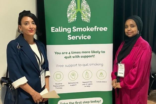 Eman Mohamed with one of ECP&rsquo;s tobacco dependency specialists
