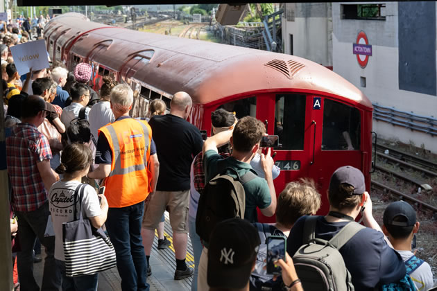 Crowds at Acton Town station during a previous outing for the train. Picture: London Transport Museum