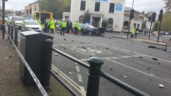 Debris strewn around junction of Castelnau and Lonsdale Road
